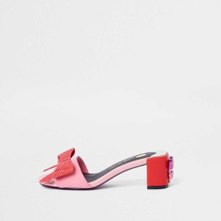 Pink bow block heel mules - Sandals - Shoes & Boots - women