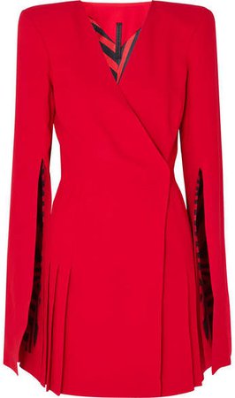 Belted Crepe Wrap-effect Mini Dress - Red