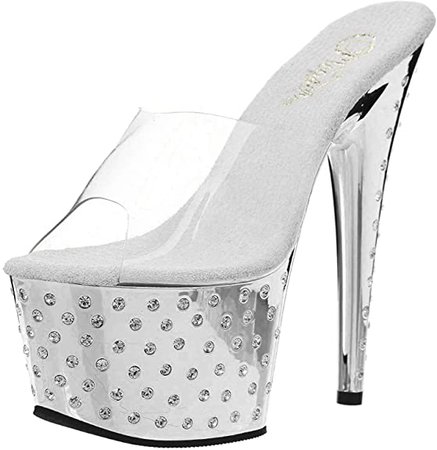 (Silver) Pleaser Women's Stardust-701 Sandal | Platforms & Wedges