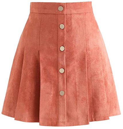 Exlura Womens Faux Suede High Waist Pleated Short Skirt Elastic Button Front Skater Mini Skirt at Amazon Women’s Clothing store
