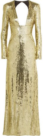 Dundas - Open-back Sequined Tulle Gown - Gold