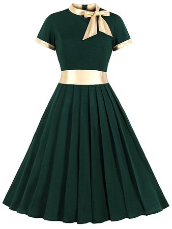 [36% OFF] Knotted Contrast Trim Stand Neck Pleated Dress | Rosegal