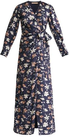 Paisie Winter Floral Maxi Wrap Dress In Winter Navy Floral Print