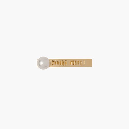 Miu Logo pearl hair clip Gold/cream | Miu Miu