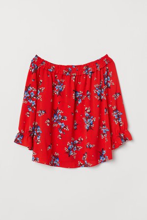 H&M+ Off-the-shoulder Blouse - Red/floral - Ladies | H&M US