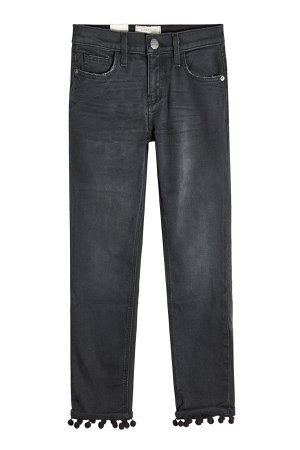 Cropped Straight Jeans with Pom-Pom Trim Gr. 25