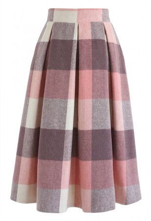 Greatest Embrace Check Wool-Blend Midi Skirt in Pink - Skirt - BOTTOMS - Retro, Indie and Unique Fashion