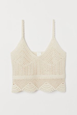 Crocheted strappy top - Light beige - Ladies | H&M GB