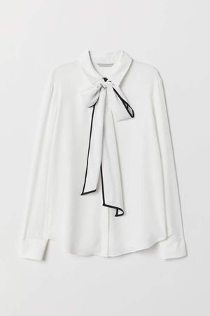 Creped Blouse with Ties - White