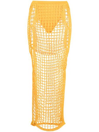 Shop yellow Dion Lee sheer crochet maxi skirt with Express Delivery - Farfetch