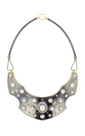 Bouclier 18k Yellow Gold, Distressed Silver Opal Necklace By Elie Top | Moda Operandi