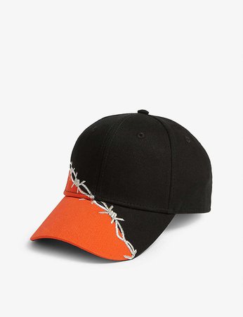 HERON PRESTON - Block colour cotton barbed wire print baseball cap | Selfridges.com