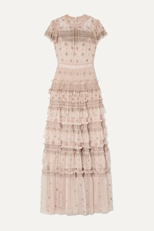 Blush Andromeda embellished tulle gown | Needle & Thread | NET-A-PORTER
