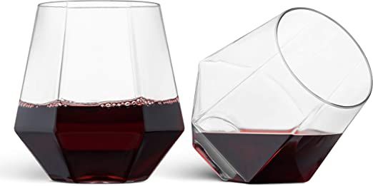 Amazon.com | Munfix 32 Pack Diamond Shaped Plastic Stemless Wine Glasses Disposable 12 Oz Clear Plastic Wine Whiskey Cups Shatterproof Recyclable and BPA-Free: Wine Glasses