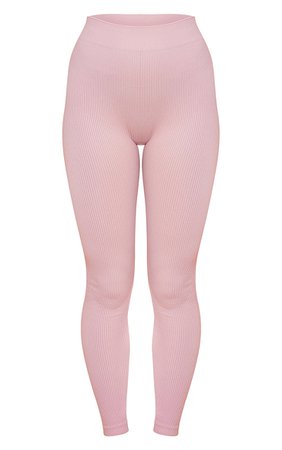 Dusty Pink Structured Contour Rib Leggings, PrettyLittleThing