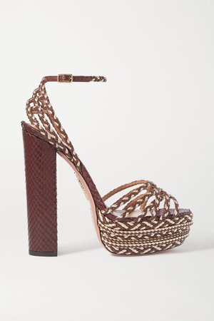 Tan Cozumel 140 braided leather platform sandals | Aquazzura | NET-A-PORTER