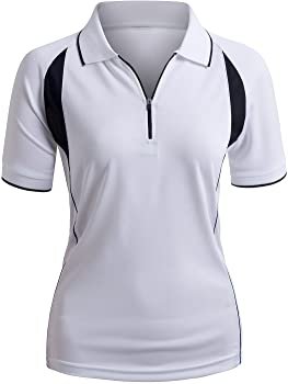 CLOVERY Functional Fabric Wicking Material Clothing Short Sleeve Zipup Polo Shirt Navyaqua US S/Tag S at Amazon Women’s Clothing store