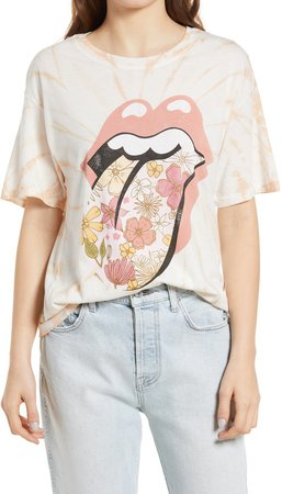 Women's Floral Tongue Tie Dye Graphic Tee