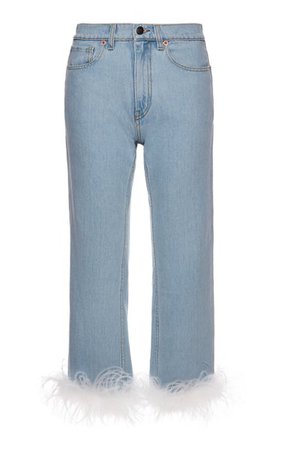 Feather-Trimmed Cropped Jeans By Magda Butrym | Moda Operandi