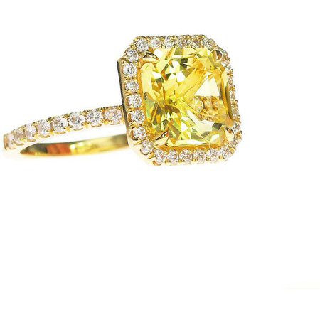 Radiant Cut Yellow Citrine & Diamond Ring