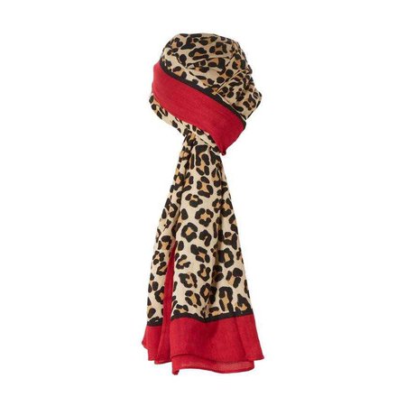 animal print scarf with red trim