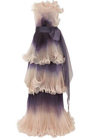 Marchesa | Strapless tiered plissé silk-organza gown | NET-A-PORTER.COM