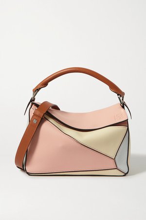 Paula's Ibiza Puzzle Color-block Textured-leather Shoulder Bag - Pink