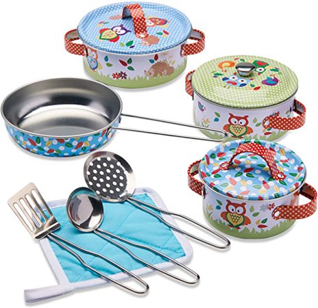 Amazon.com: Wobbly Jelly - 'Woodland Animals' Kids Kitchen Set - 11 pc Toy Pots and Pans Set for Kids - Toy Kitchen Accessories: Toys & Games