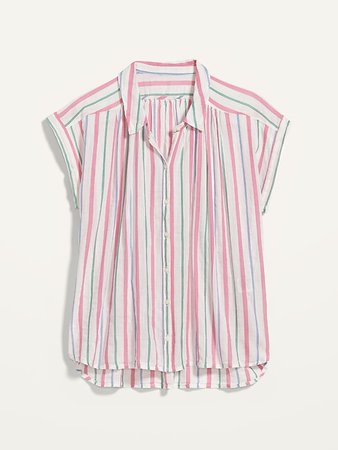 Oversized Dobby-Stripe Short-Sleeve Shirt for Women | Old Navy