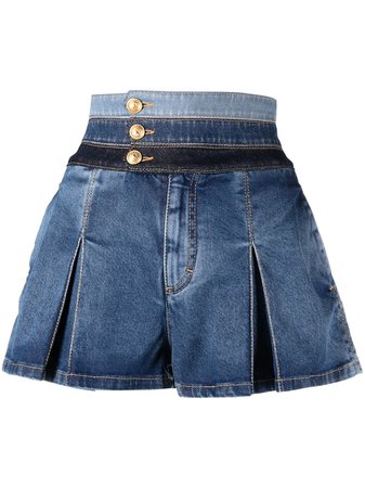 Shop Dsquared2 inverted-pleat flared denim shorts with Express Delivery - FARFETCH