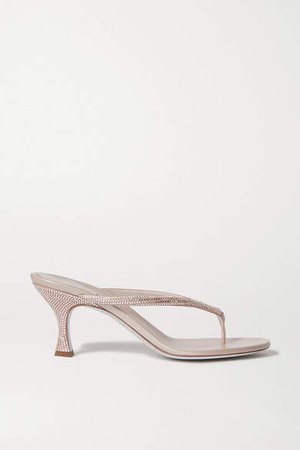 Crystal-embellished Satin And Leather Sandals - Neutral