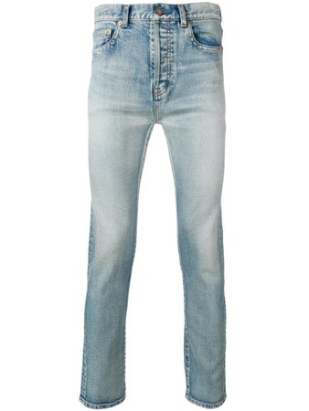 Blue Saint Laurent distressed straight-leg jeans - Farfetch