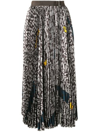 Shop brown Sacai pleated monogram print skirt with Express Delivery - Farfetch