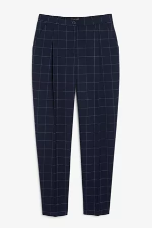 Checked trousers - Blue checks - Trousers & shorts - Monki BE