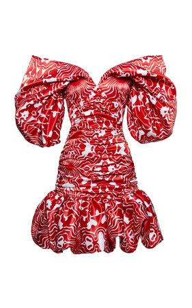 Off-The-Shoulder Printed Satin Mini Dress By Aliétte | Moda Operandi