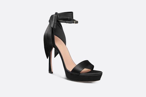 Mlle Dior Heeled Sandal Black Satin | DIOR