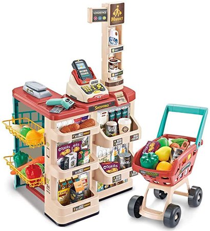 Amazon.com: Shopping Grocery Play Store Set with Cart and Scanner Pretend Play Food Supermarket Toy for Kids Baby Boys Girls Christmas Birthday New Year Gifts: Toys & Games