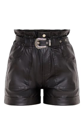 Black Faux Pu Belted Shorts | Denim | PrettyLittleThing