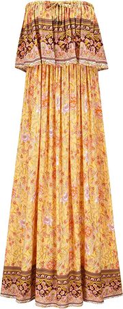 UIMLK Women's Summer Strapless Maxi Dress Long Beach Boho Floral Printed Vacation Dresses,14-XL at Amazon Women’s Clothing store