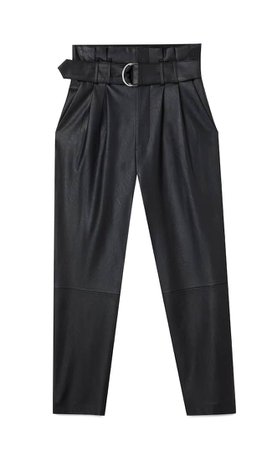 Faux leather paperbag trousers - Women's Trousers | Stradivarius