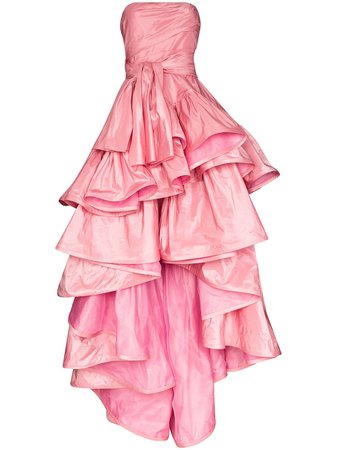 Oscar De La Renta Tiered Taffeta Strapless Gown Ss20 | Farfetch.com