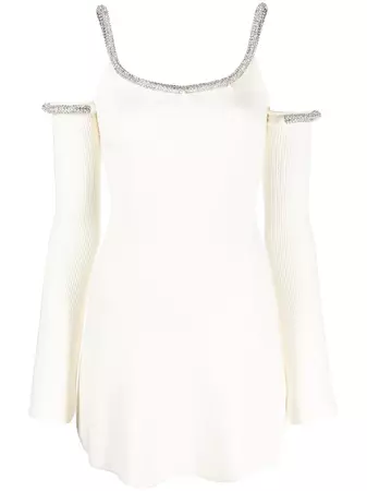 MACH & MACH Cream Crystal Embellished Long Sleeve Mini Dress - Farfetch