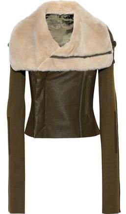 Shearling, Stretch-knit And Textured-leather Biker Jacket