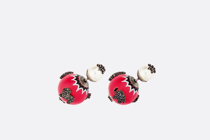 Red Murano-Look Printed Dior Tribales Antique Palladium Finish Earrings - Fashion Jewelry - Women's Fashion | DIOR