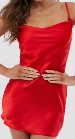 Red cami mini slip dress