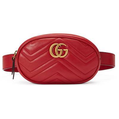 GG Marmont matelassé leather belt bag in Hibiscus red matelassé chevron leather | Gucci Belt Bags