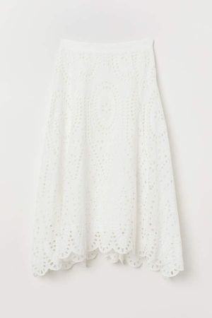 Calf-length Cotton Skirt - White