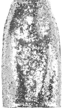 Alice Olivia - Ramos Sequined Tulle Skirt - Silver