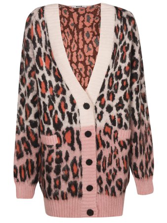 MSGM white pink leopard print cardigan