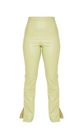 Petite Sage Green Pu Split Hem Trousers | PrettyLittleThing USA